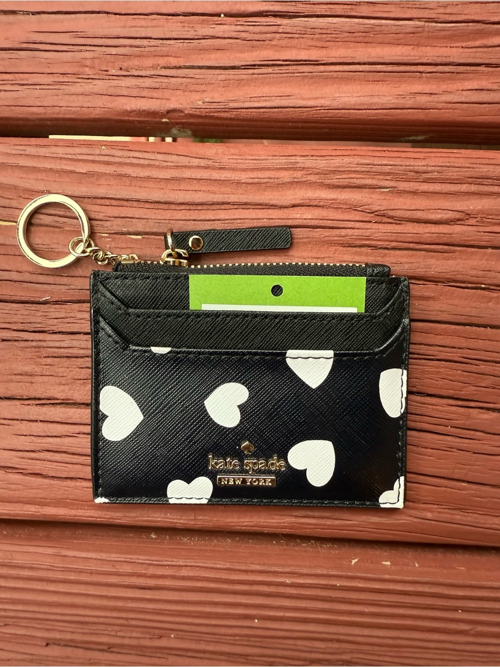 kate spade Black and White Heart Card Case with Keyring